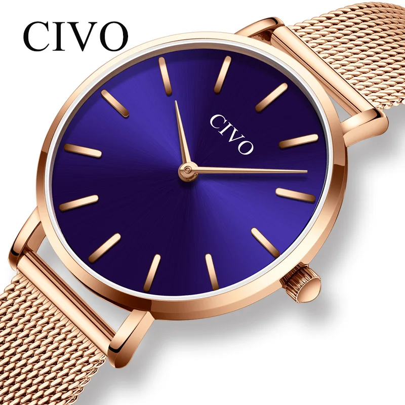 CIVO Роскошные повседневные часы женские водонепроницаемые из розового золота и