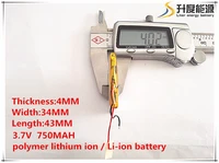 10pcs sd 3 7v750mah403443 polymer lithium ion li ion battery for toypower bankgpsmp3mp4cell phonespeaker