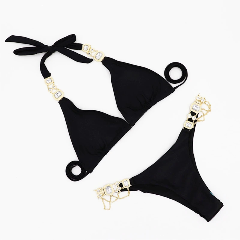 Женский купальник Бикини на бретельках с кристаллами треугольный сексуальный