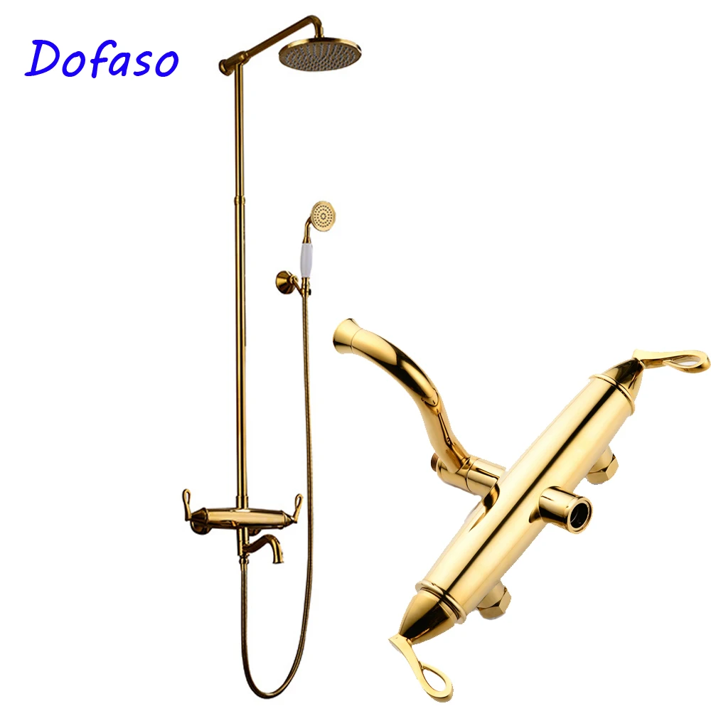 

Dofaso luxury bathroom big rain shower mixer taps gold shower set with special shower faucet all brass shower system