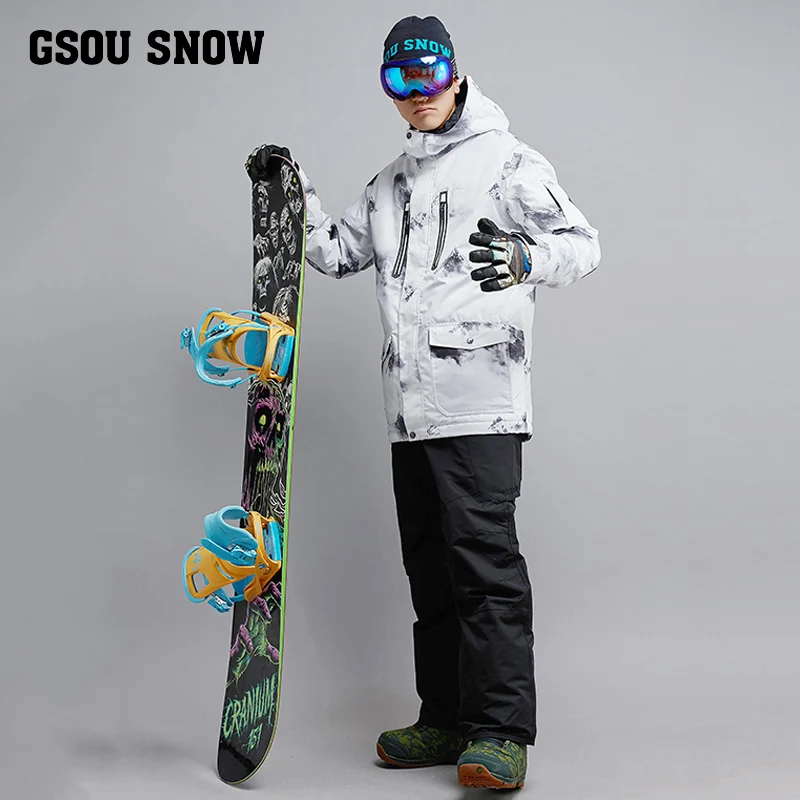 GSOU SNOW Мужской Новый лыжный костюм зимняя белая утолщенная ветрозащитная Теплая