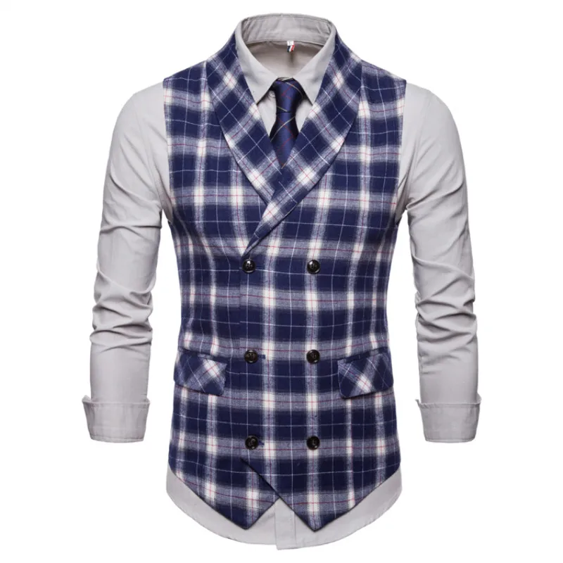 The new men's classic fashion slim young business fit vest for men high quality gentleman plaid tuxedo waistcoat | Мужская одежда
