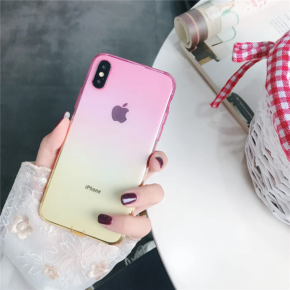 Чехол с градиентными цветами для iPhone 8 6 7 6s Plus X XR Простой Прозрачный чехол Apple Phone