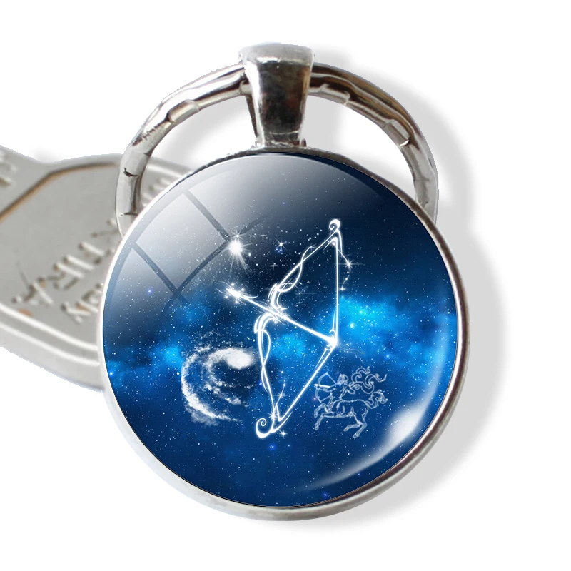Sagittarius Подарок на день рождения милый кабошон Знаки зодиака брелоки Овен Лев брелоки "созвездия" Дева рыбы цепочки кольца для ключей кулон для женщин - Цвет: Sagittarius