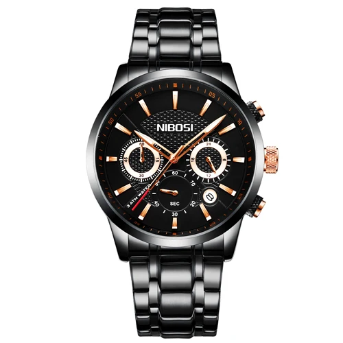 Black RoseHand Metal NIBOSI Relogio Masculino мужские s часы лучший бренд класса люкс из розовой стали Кварцевые часы мужские повседневные спортивные наручные часы с хронографом Saat - Цвет: Black RoseHand Metal