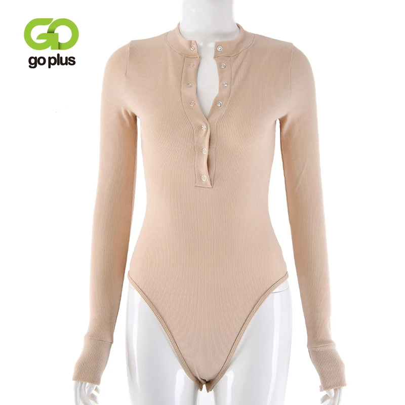 GOPLUS трикотажные боди с v образным вырезом Женские сексуальные длинные рукава