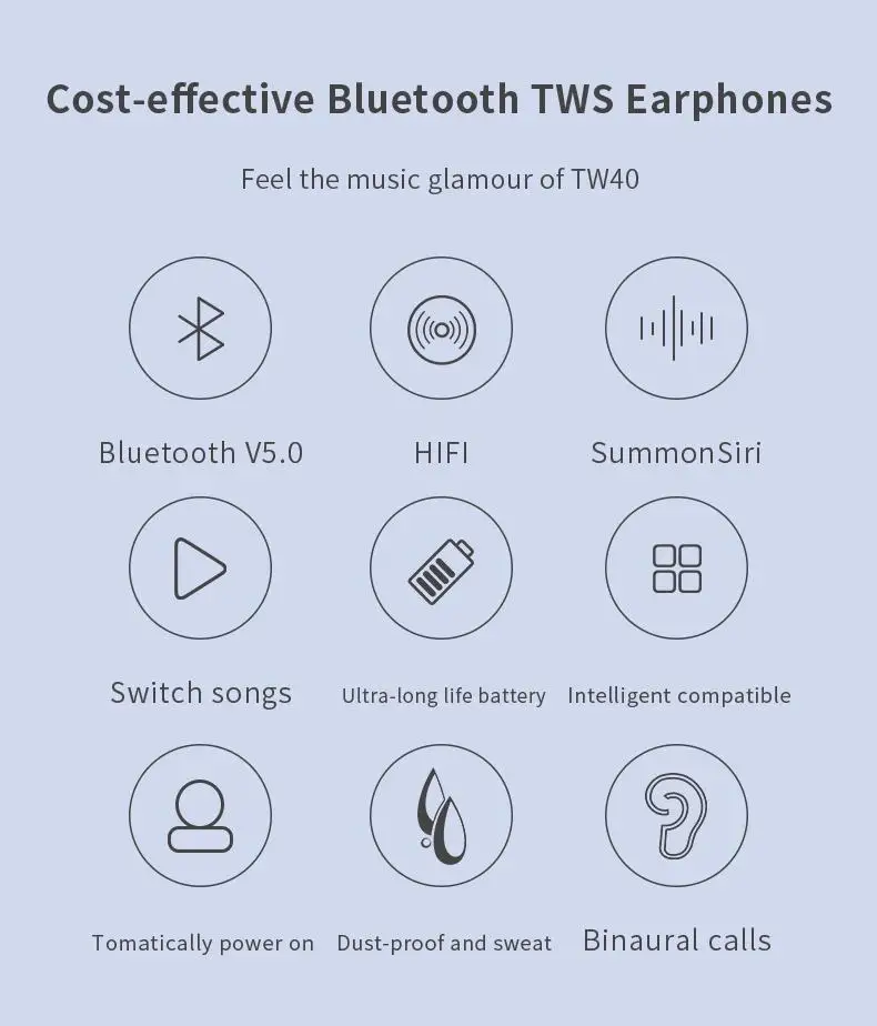 TW40 TWS Беспроводные Bluetooth 5,0 наушники стерео HiFi звуковая гарнитура наушники со встроенным HD микрофоном Siri сенсорное управление PK i20