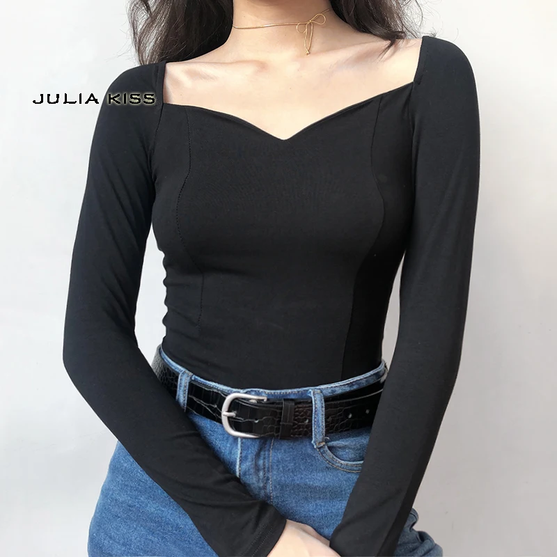 Женское боди с длинным рукавом и воротником сердечком|Боди| |