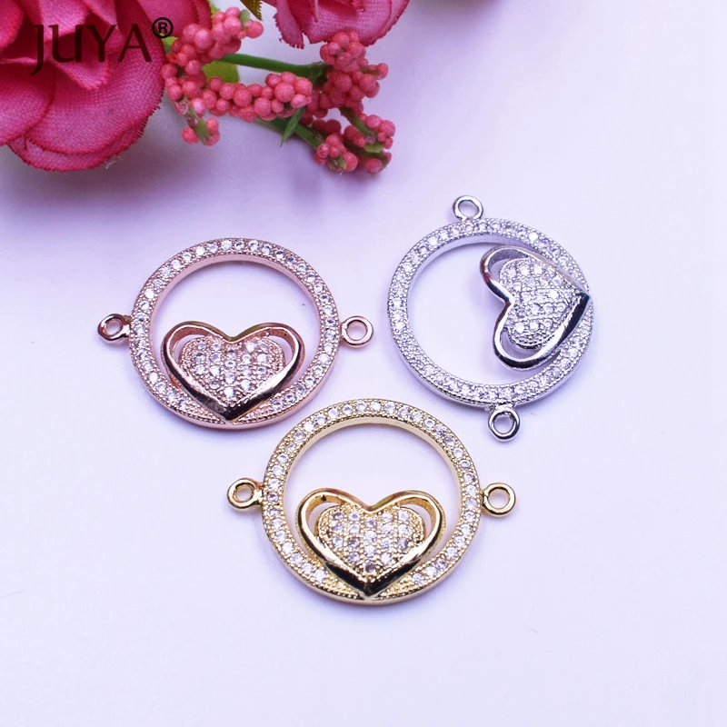 5 штук Оптовая Продажа Медь micro pave CZ Стразы любящее сердце круг Разъемы для