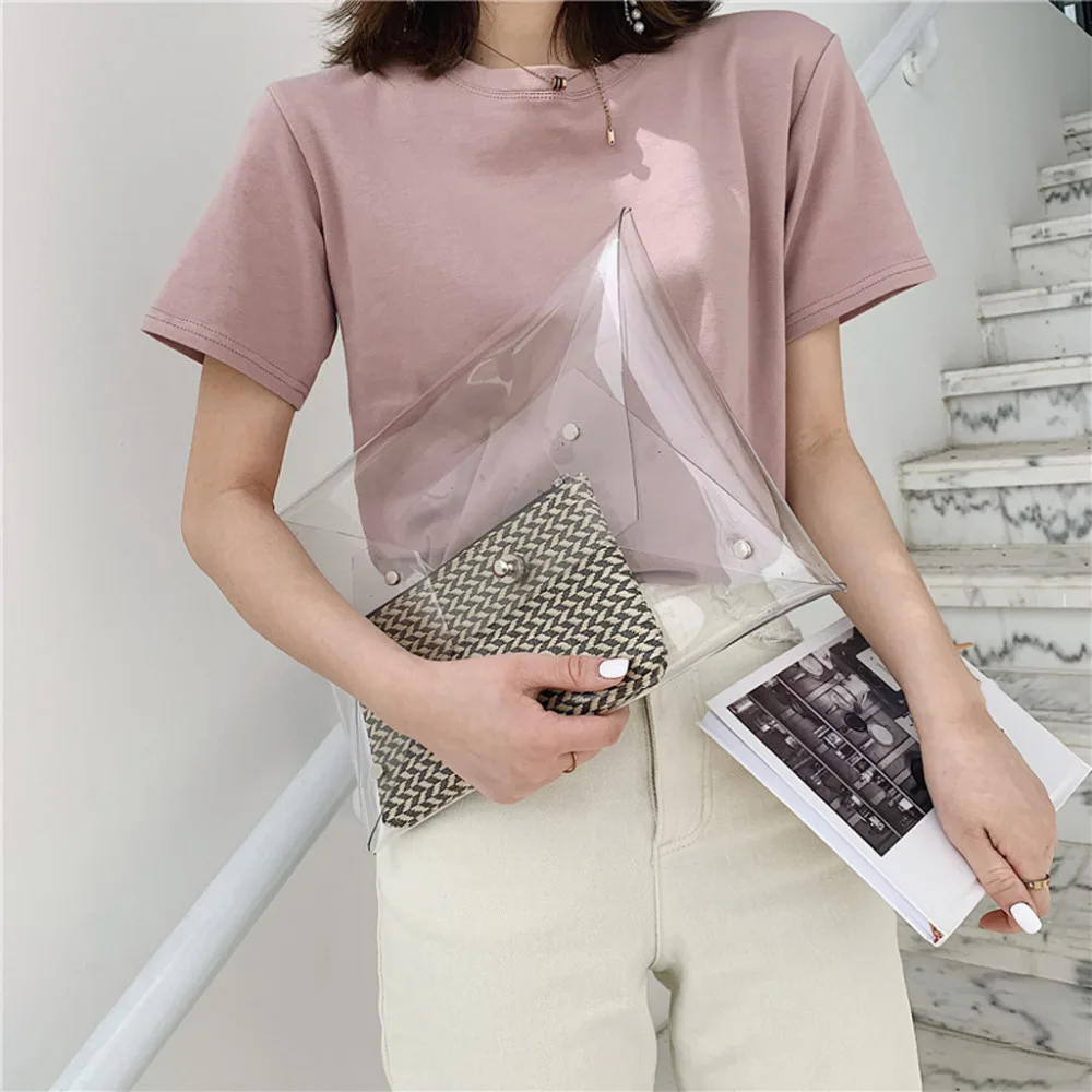 Летний модный женский прозрачный пакет из 2 предметов 2019 сумка клатч + маленькая