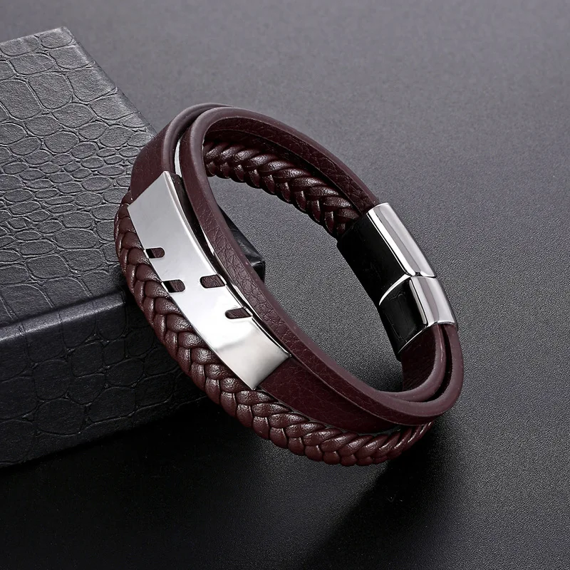 MINCN мужской кожаный браслет черный замок из нержавеющей стали нейтральные