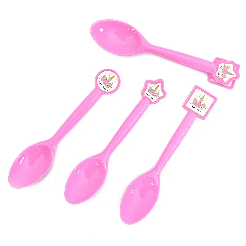 6PCS Spoon Вечерние одноразовые столовые приборы с единорогом для детского праздника, украшения для дня рождения, детские чашки+ тарелка+ скатерть+ подарочный пакет, вечерние принадлежности - Цвет: 6PCS Spoon
