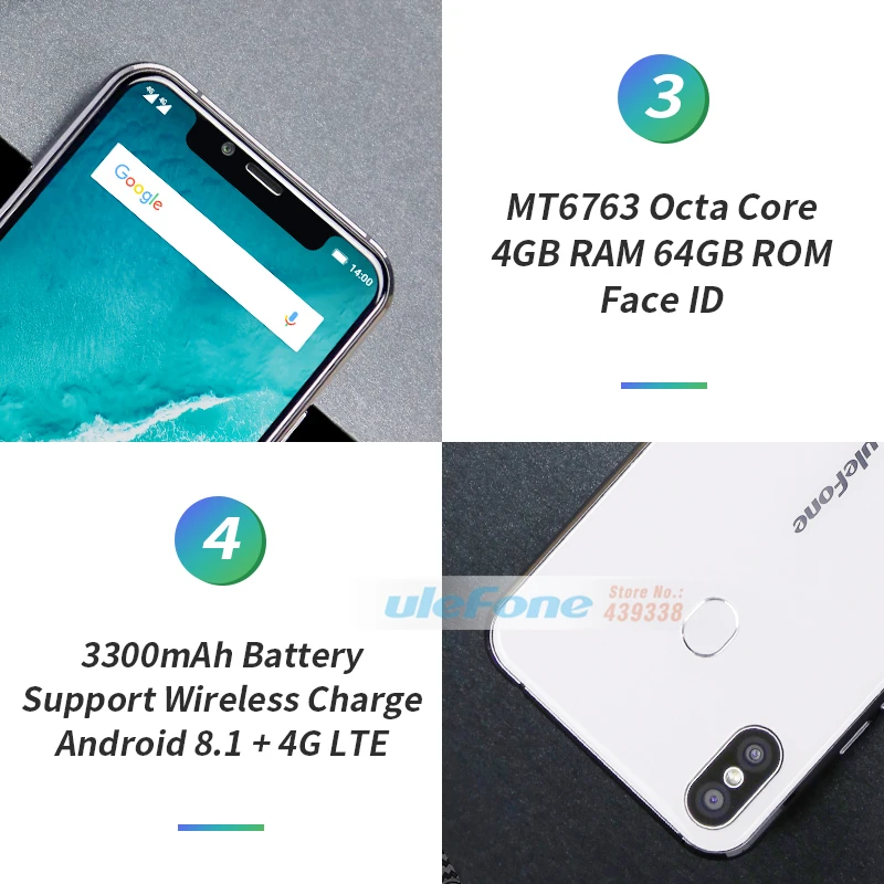 Смартфон Ulefone X 5 85 &quotHD + MT6763 четыре ядра Android 8 1 4 Гб 64 ГБ 16 МП двойная задняя камера
