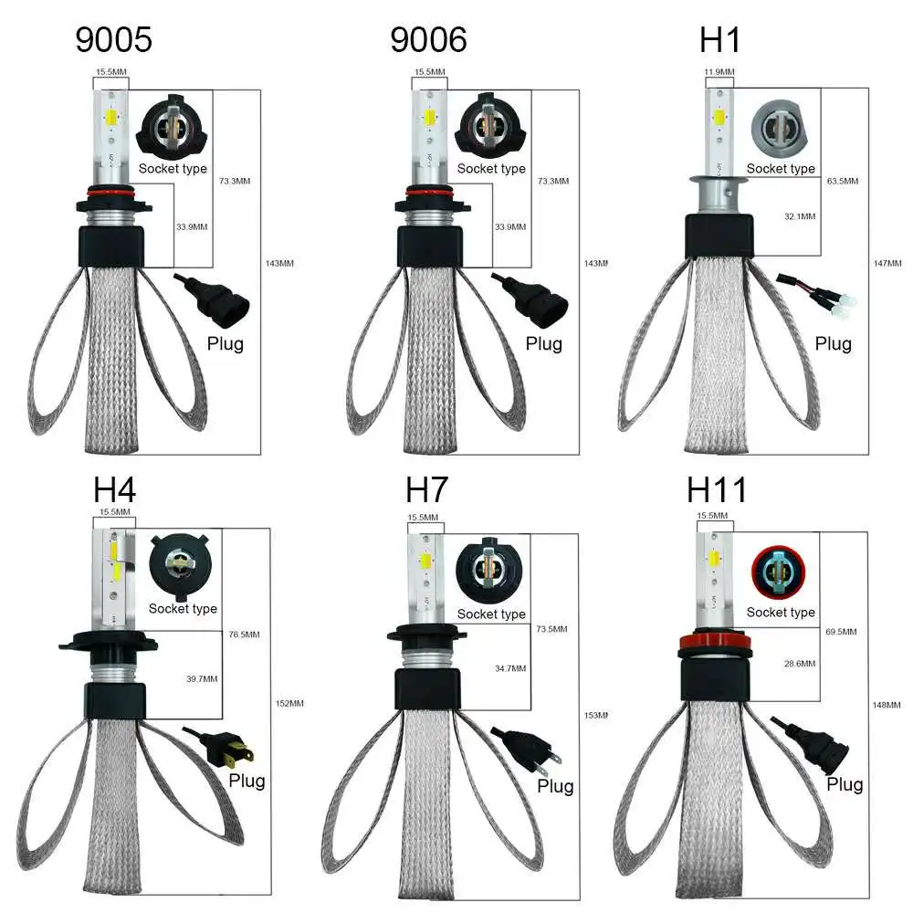 T9 12V 60W 3000K 4300K 6000K Авто Лампа H7 светодиодный H4 H1 H11 9005 9006 9003 HB2 HB3 HB4 9600LM автомобилей