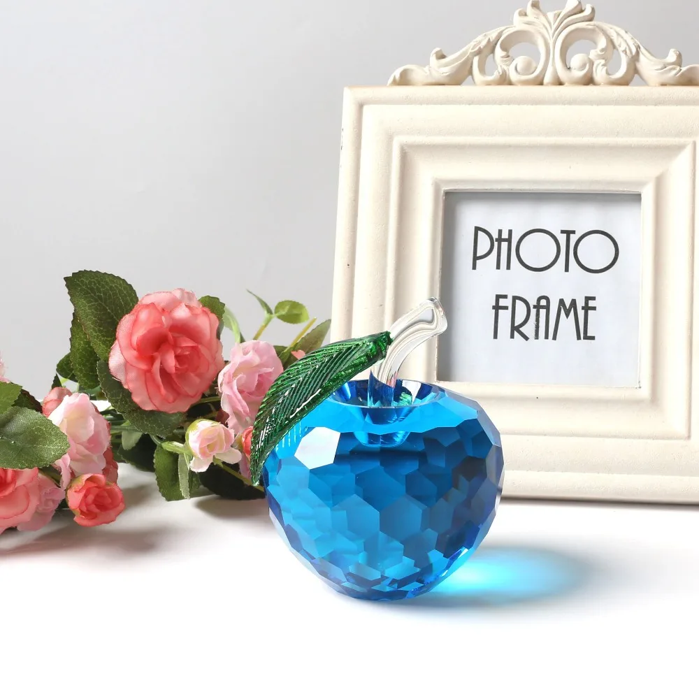 

3D Blue Crystal Apple Figurine Glass Fruit Paperweight Glaze for Apple Figurines Ornaments Crystal Crafts Xmas Gift