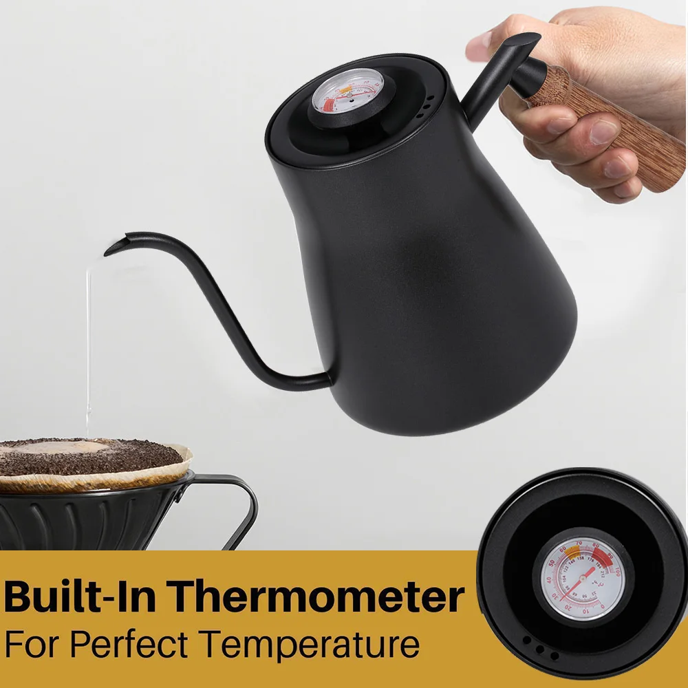 

850ml Hand Drip Coffee Pot Pour Over Coffee Kettle PTFE Coat Wooden Handle Kettle for Kitchen Pour Over Coffee Tea Maker