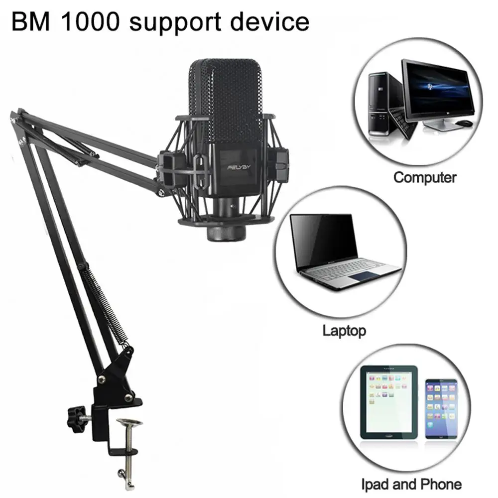 FELYBY BM1000 аудио Студия конденсаторный микрофон для караоке для компьютера/ноутбука/телефона bm 800 Модернизированный микрофон с ударным креплением