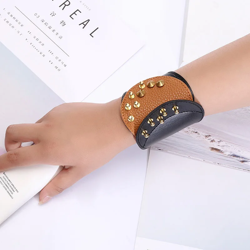 Женский широкий кожаный браслет D & в стиле панк ручная работа плетеный