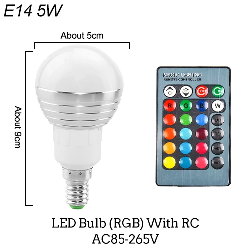 E14 5W With RC E27 E14 RGB светодиодный лампа 3W 5W 10W Цвет Magic Точечный светильник дистанционного Управление затемнения 24key Праздник Светодиодный Ночной светильник 110V 220V - Испускаемый цвет: E14 5W With RC