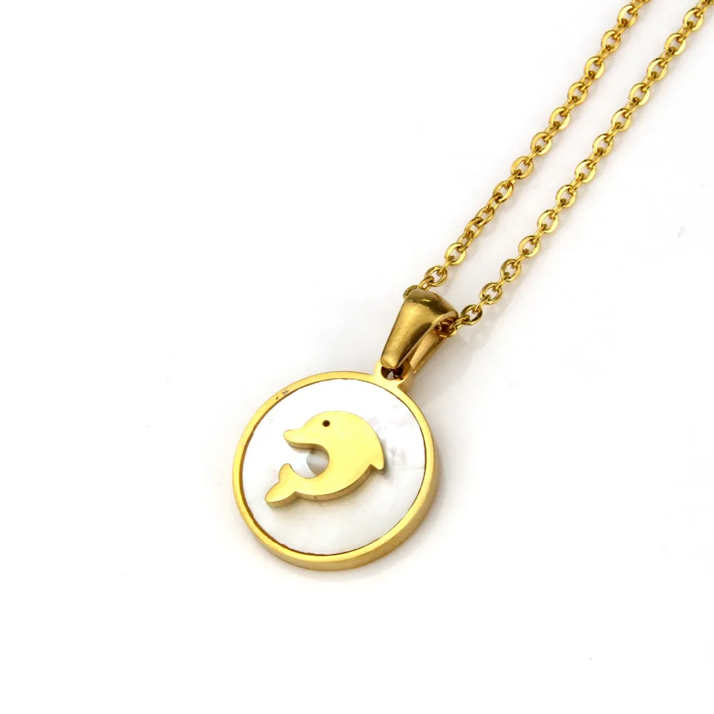Wholesale Handmade Spiritual Round Shape Dolphin Pattern Link Chain Gold Stainless Steel Shell Pendant Necklace Jewelry | Украшения и