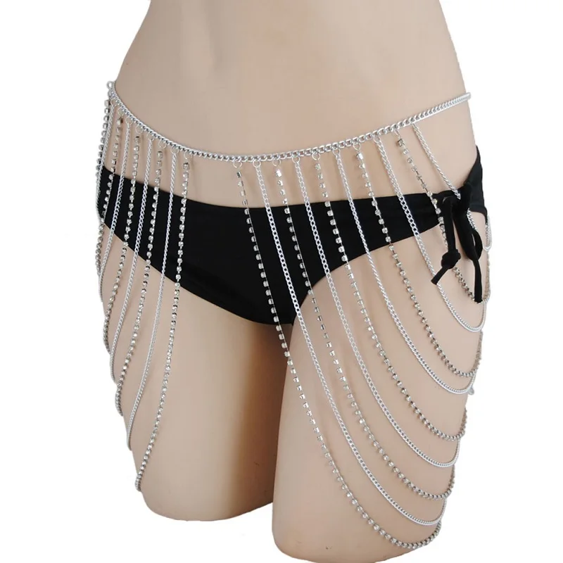 Бохо Стразы цепочкой Сексуальная цепочка на талию живота Unibody летний пляжный