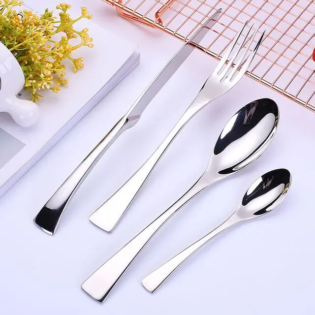 silver 4pcs 18/10 набор столовых приборов из нержавеющей стали, 5 цветов на выбор, столовая посуда, нож для стейка, вилка, ложка, чайная ложка, столовые приборы, Западная пищевая посуда - Цвет: silver 4pcs