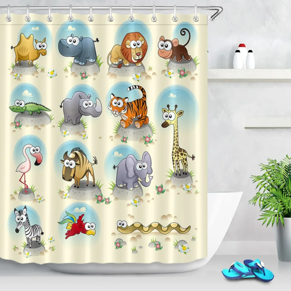 

Kids' Cartoon Animal World Shower Curtain Funny Anime Bathroom Screen Eco-Friendly Waterproof Polyester Fabric for Bathtub Decor