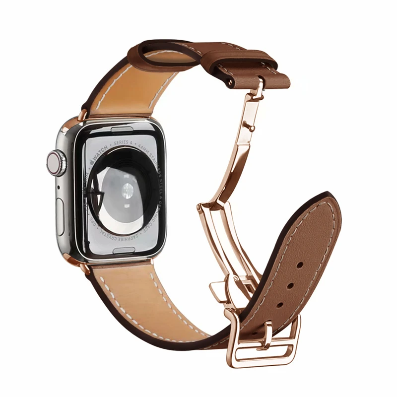 Herm Logo, розовое золото, натуральная кожа, один тур, браслет для часов Apple Watch Series 5 4 44/40 мм, замена для iWatch