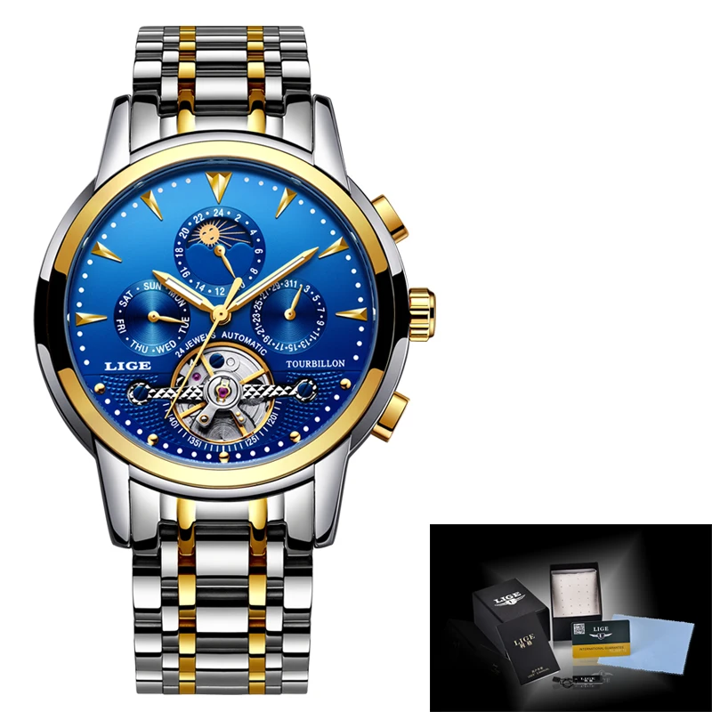 

LIGE Mens Watches Top Brand Luxury Automatic Mechanical Watch Men Full Steel Business Waterproof Sport Watches Relogio Masculino
