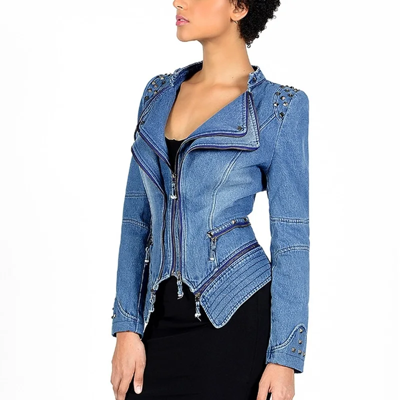 Женская джинсовая куртка на молнии с длинным рукавом TA866 Осень зима 2019|Женские