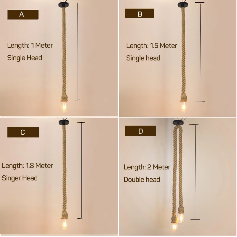 Винтажный подвесной светильник из пеньковой веревки E27 Эдисона лампочка лампа