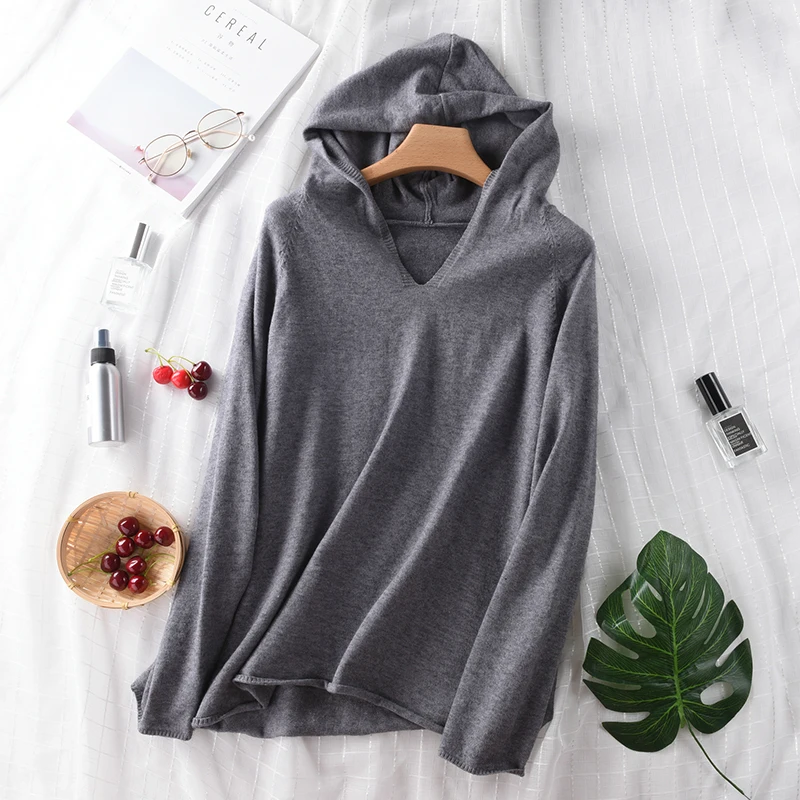 Осень-зима 2021 повседневный вязаный кашемировый свитер с капюшоном пуловеры