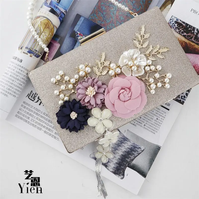 2023 New Fashion Handmade Floral Evening Bags Wedding Clutch Bags With Pearl Chain Party Bags For Ladies MN569