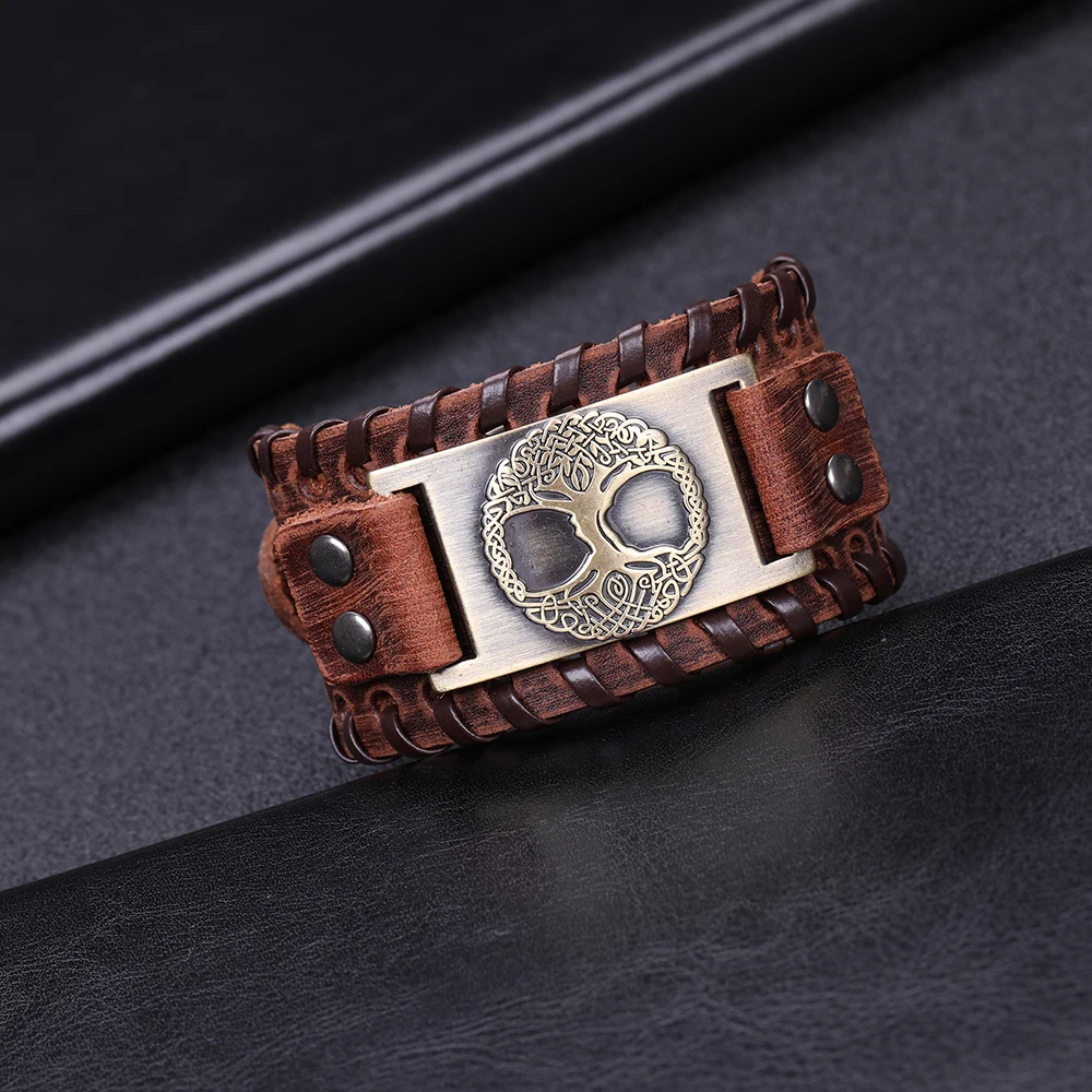 Винтажный браслет с деревом жизни викингов Skyrim Wicca металлический кожаный амулет