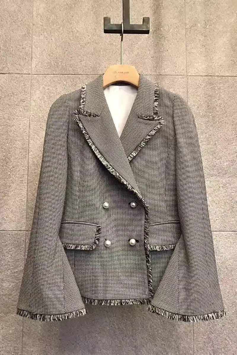 Серый бахрома пиджак женский корейской версии Британский Ретро стиль Короткие