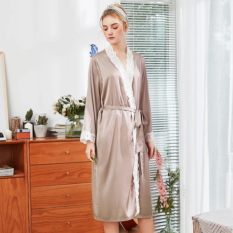 Летнее женское Шелковистое кимоно для сна мини халат китайское банное платье