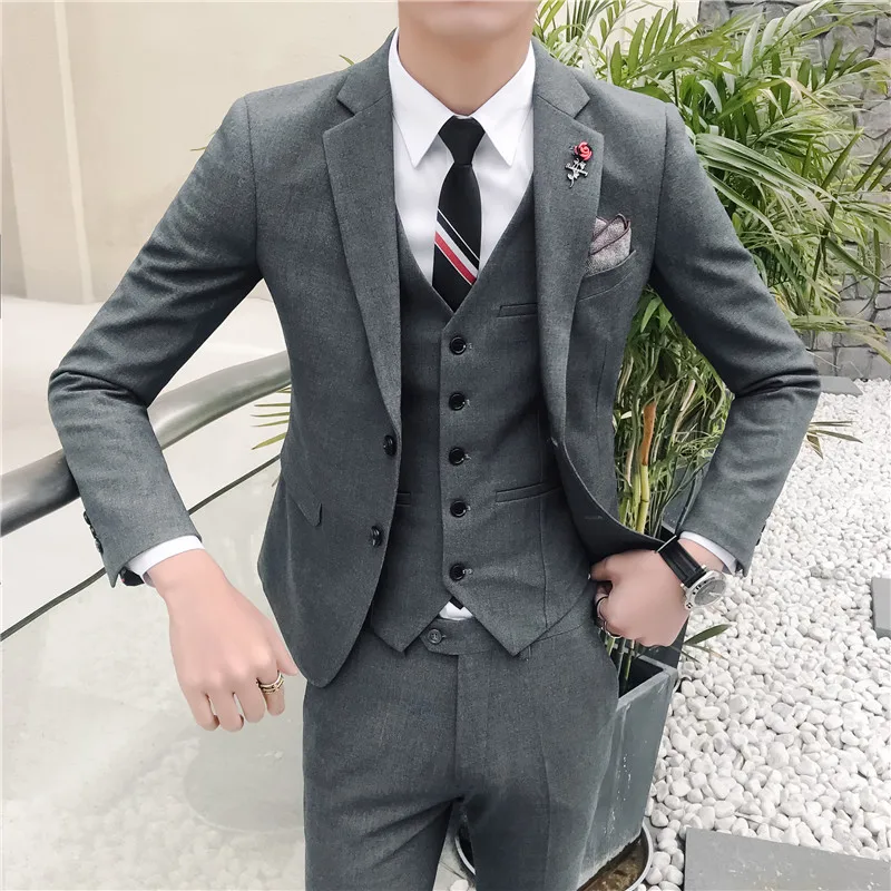 (Куртка + жилет брюки) 2019 новый мужской модный бутик сплошной цвет официальный