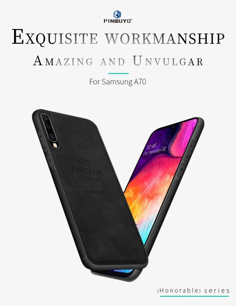 PINWUYO For Samsung Galaxy A70 Case Vintage Retro Slim Hybrid TPU PC Leather Phone Protection Back Cover Shockproof Shell |