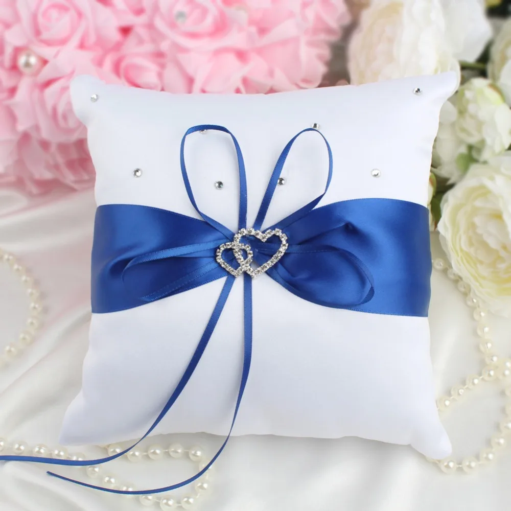 OurWarm 20cm Wedding Pillow Cushion Ring Double Heart Ring Rhinestone Pillows Baptism Wedding Birthday Party Favors Decoration