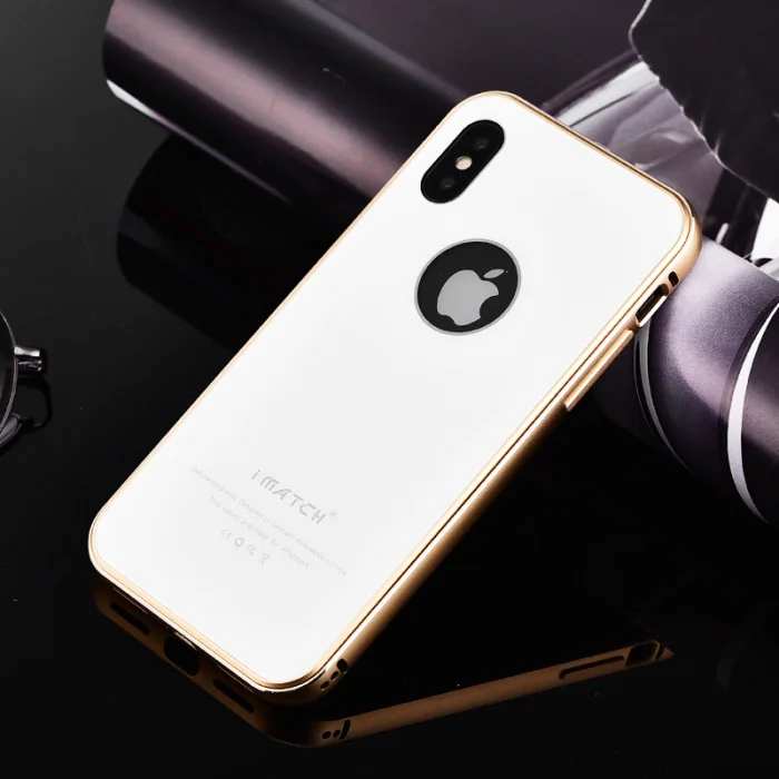 iMatch чехол для iPhone X Coque Роскошный Алюминиевый металлический бампер+ 9H Твердость Закаленное стекло задняя крышка для iPhone X чехол - Цвет: gold bumper silver