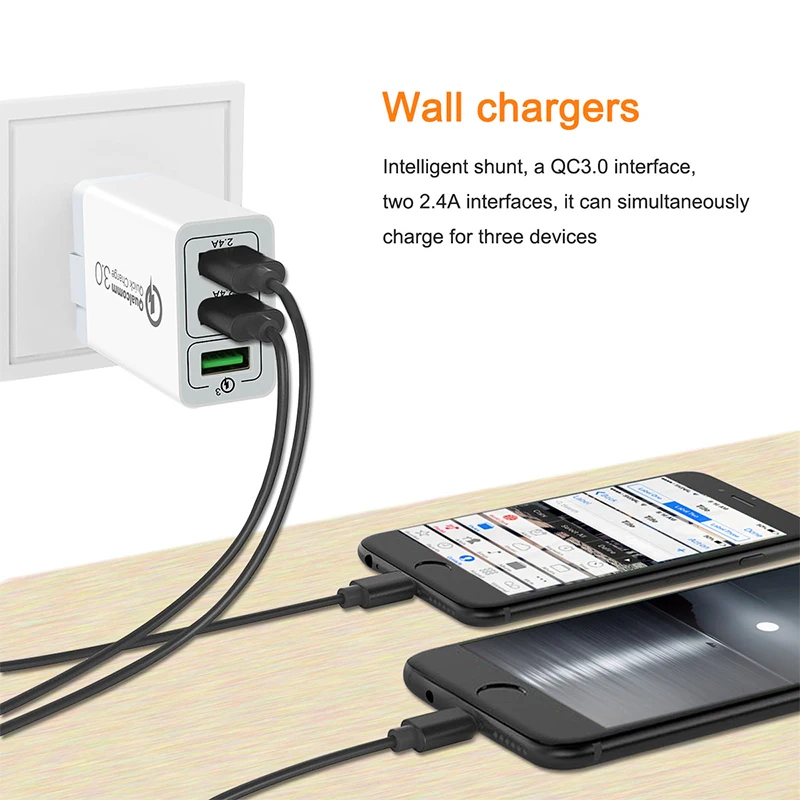 Быстрое настенное зарядное устройство 30 Вт QC 3 0 3-портовый USB дорожный телефон