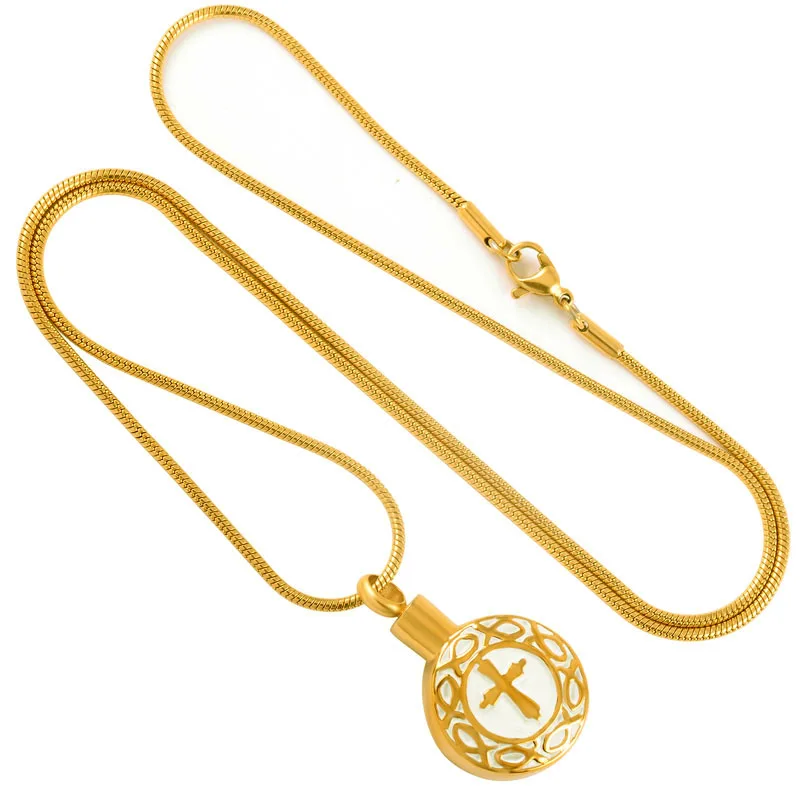 Silver gold and rose tone round memorial cremation urn funeral pendants with cross logo inlay ashes holder keepsake |
