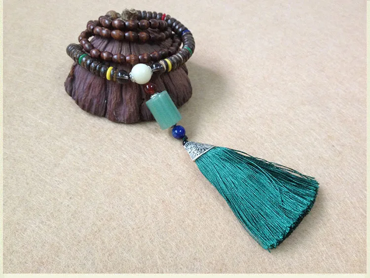 Винтаж длинной деревянной Бусины Ожерелья для мужчин Для ручной кисточкой