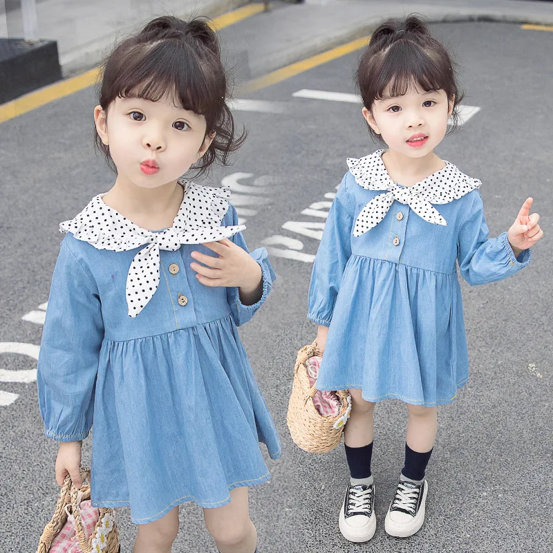 Cute Girl Denim Dress For Toddler Princess Long Sleeve Kids Summer 2019 Baby Party Wedding Pageant Dresses 2-5T | Детская одежда и