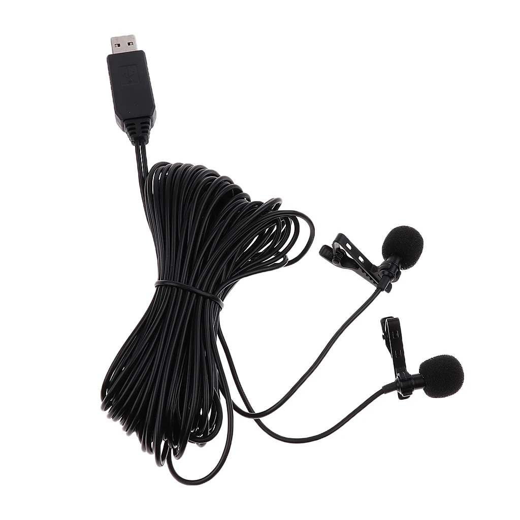 Универсальный мини микрофон с зажимом и USB разъемом двойной головкой для онлайн