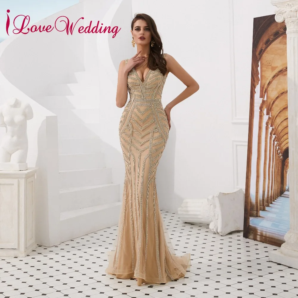 ILoveWedding великолепные V средства ухода за кожей Шеи Выпускные платья без рукавов vestido de festa Красный Русалка длинное вечернее Вечерние