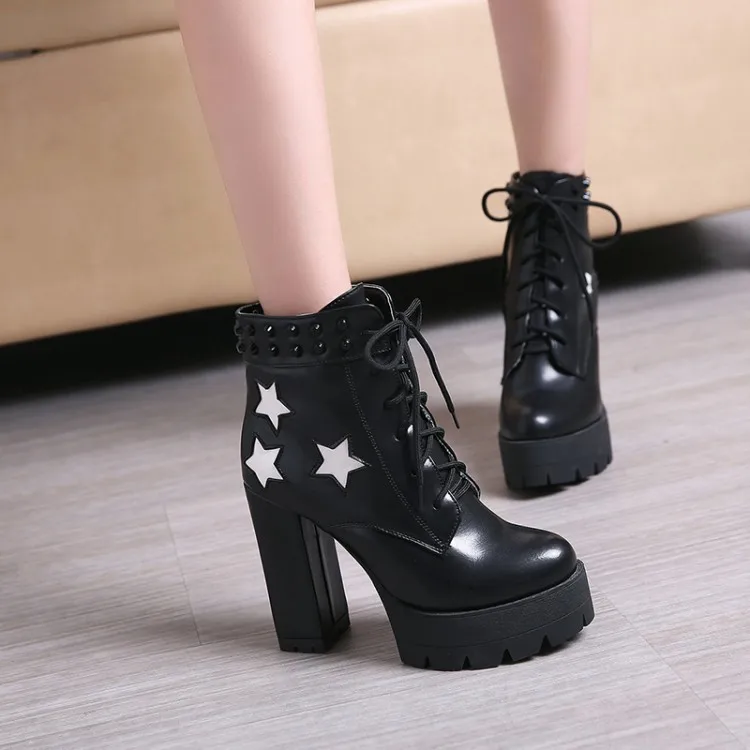 Для женщин в стиле панк-рок на высоком каблуке Полусапожки Martin толстый каблук