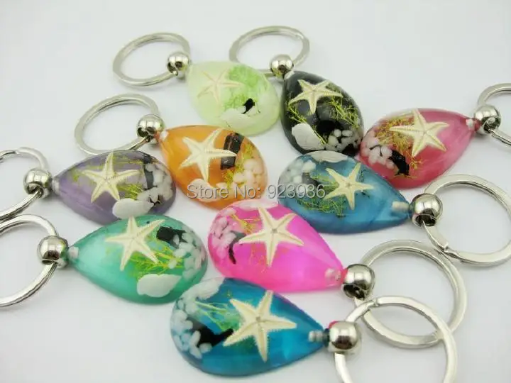 

wholesale lots 35 pcs fine jewelry sea star mix colour drop style key-chains