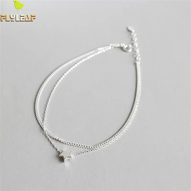 Flyleaf 925 пробы Серебряный двухслойный браслет на лодыжку звезда для женщин милые