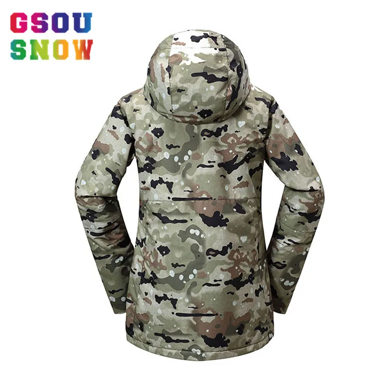 GSOU зимняя Лыжная куртка для женщин водонепроницаемая с капюшоном катания на